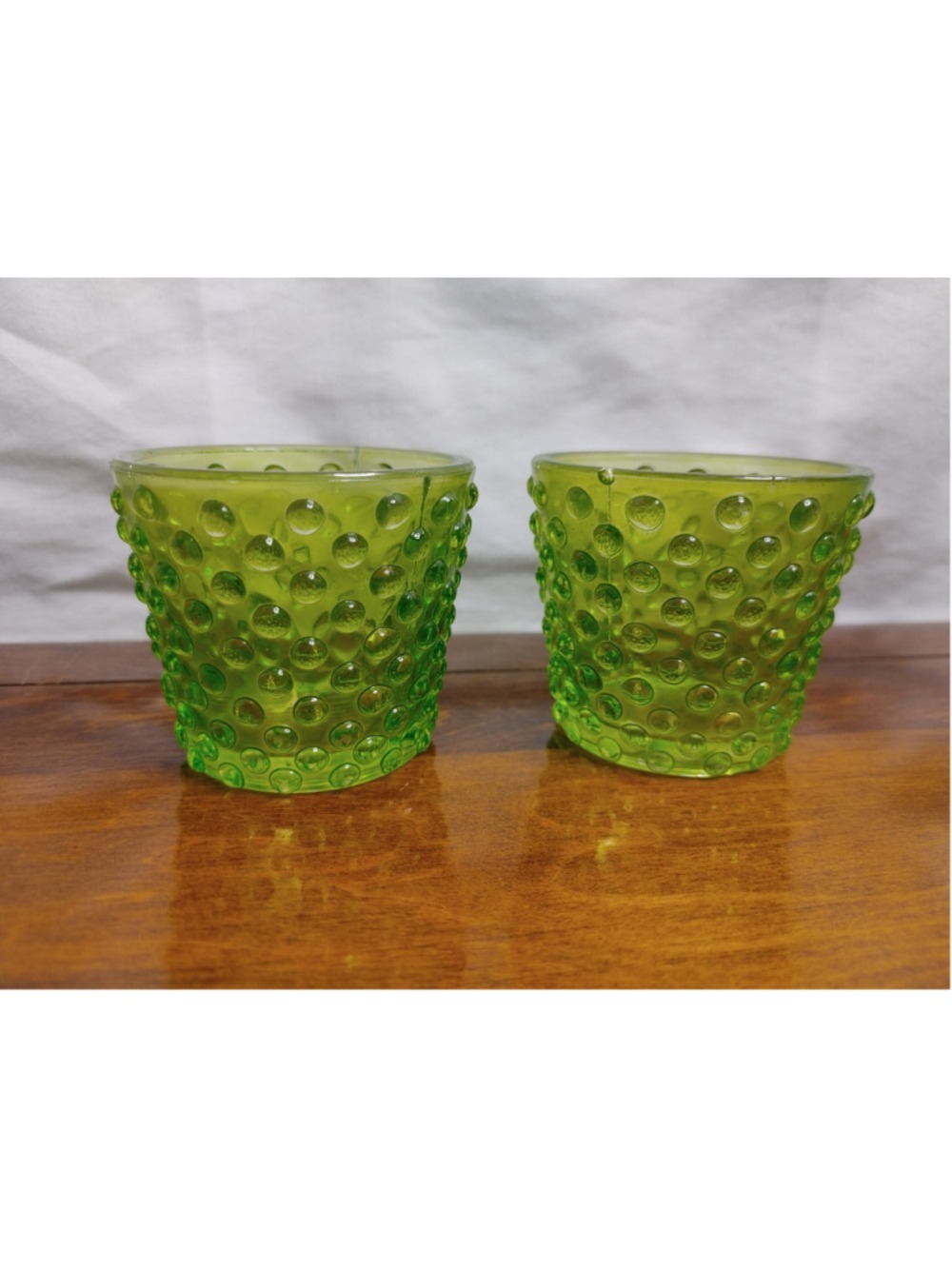 2 Vintage Anchor Hocking 60-70s Avocado Green Hobnail Glass Votive Candle Holder